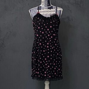 Expressions Slip Dress Nightgown Womens L Black Pink Polka Dot Chemise Nightie